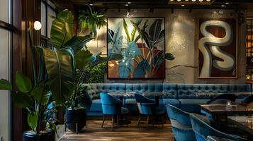 Sophisticated Tropical-Inspired Lounge in Upscale Restaurant Setting photo