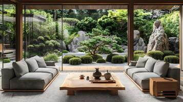 Serene Japanese Garden Oasis Exuding Tranquil Ambiance and Spiritual Harmony photo