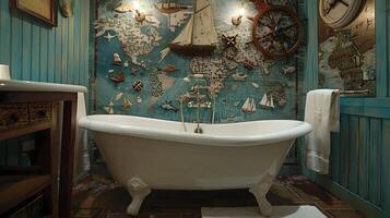 Captivating Nautical-Inspired Bathroom Retreat with Rustic Charm and Coastal Accents photo