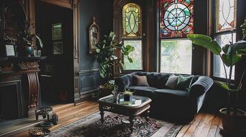 cautivador de inspiración vintage interiores exudando eterno elegancia y refinado comodidad foto