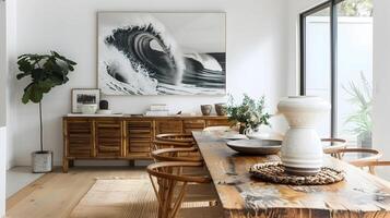 Captivating Seascape with Elegant Wooden Decor Inviting Tranquil Contemplation photo