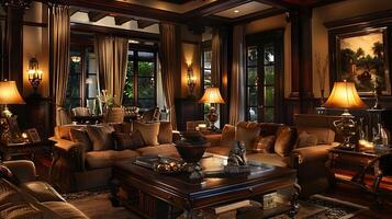 Cozy and Charming Rustic Living Room Exuding Timeless Elegance photo
