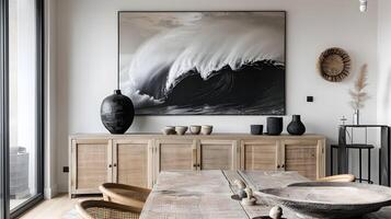 Captivating Monochrome Wave Artwork Elevating Contemporary Interior Design photo