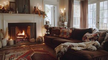 Cozy Fireside Living Room with Inviting Autumn Ambiance photo