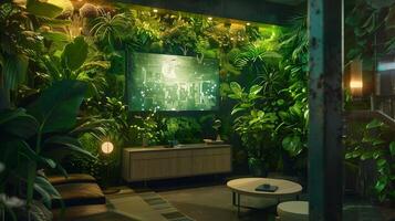 Lush Tropical Greenhouse Sanctuary with Digital Display photo