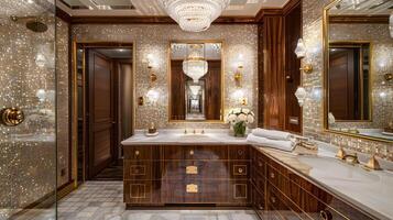 Ultraluxury Yacht Club Master Bathroom Inlaid Jewelry Design and Crystal Opulence photo