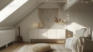 Cozy Attic Loft with Bohemian Decor and Textures for a Peaceful Lifestyle photo