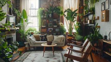 Unwind in this Serene Scandinavian-infused Urban Jungle Living Room photo