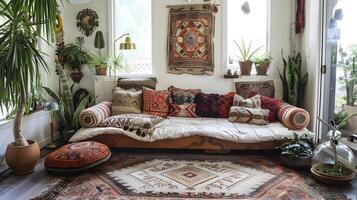 Tranquil Bohemian Living Room with Hippie and Earthy Tones photo