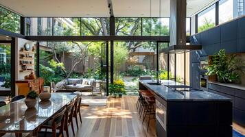 Spacious Open Plan Kitchen and Dining in a Modern Biophilic Home with Gorgeous Garden Views photo