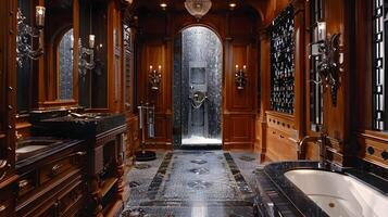 Ultra-Detailed Mosaic Patterns Adorn Lavish Bathroom with Opulent Fixtures photo