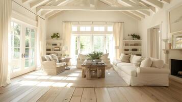 Serene Farmhouse Living Room with Comfortable Seating and Natural Elements photo