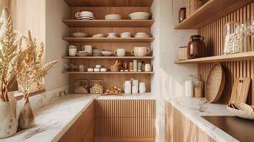 Scandinavian Pantry Design Sustainable Bamboo and Marble Space photo