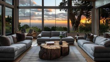 Captivating Sunset Vistas from a Cozy Living Room Retreat photo