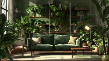 Scandinavian-Inspired Living Room Oasis Featuring Lush Greenery and Industrial Touches photo