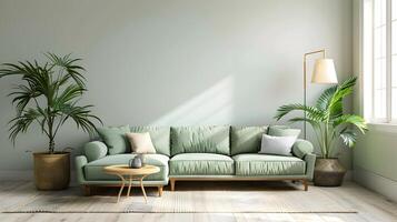 Sage Green Sofa in Minimalist Living Room A Perfect Blend of Comfort and Simplicity photo
