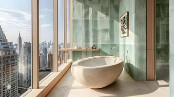 minimalista baño oasis en medio de nuevo York ciudad horizonte foto