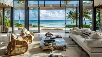 lujo isla villa vivo habitación Oceano puntos de vista y elegante tropical diseño foto