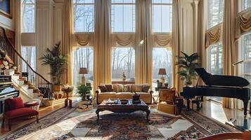 Luxurious Living Room in New Jersey Mansion with Grand Piano and Elegant Design photo