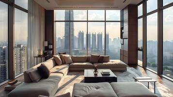 Luxurious Living Room with Breathtaking City Skyline View in Shenzhen photo