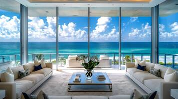 Luxurious Beachfront Living Room Revealing Breathtaking Ocean Vistas photo