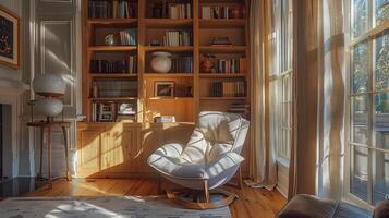 Intimate Reading Nook Basked in Soothing Daylight and Wooden Tones photo