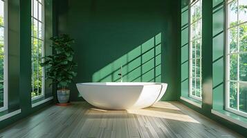 Emerald Haven A Modern Bathroom Design with Serene Natural Lighting and Minimalist Lines photo