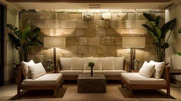 Elegant Stone and Teak Lounge A Serene Retreat for Relaxation and Social Gatherings photo