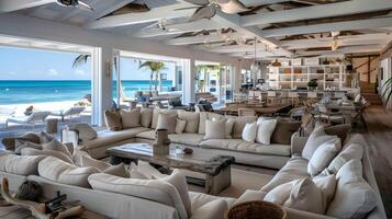 Elegant Living Room at Beach Club Restaurant in St Barts Exuding Coastal Charm photo