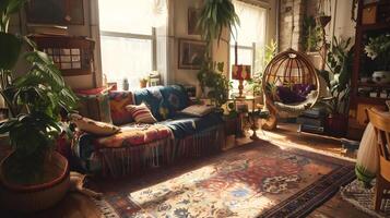 Eclectic Bohemian Living Room An Inviting Space Filled with Warmth and Comfort photo