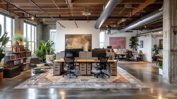 Industrial Style Office A Modern Blend of Comfort and Creativity in a Spacious Work Environment photo