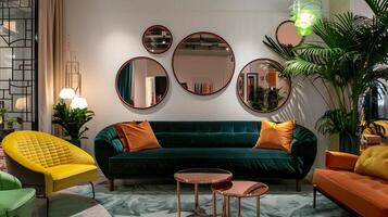 Hunter Green Sophistication Meets Lemon Charm in Urban Living Room photo