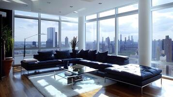 Contemporary Living Space in a New York Skyscraper A Tranquil Retreat Amidst the Urban Jungle photo