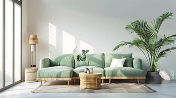 Comfort Meets Simplicity Modern Living Room with Sage Green Plush Sectional and Minimalist Decor photo
