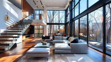 Contemporary Living Room in Modernist Home Luxury Natural Light and Urban Chic Decor photo