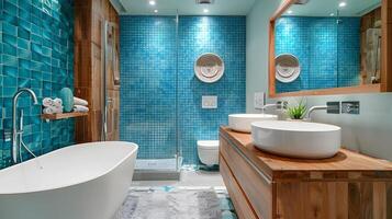 Blue Mosaic Bathroom Design A Vibrant Space Filled with Warmth and Elegance photo