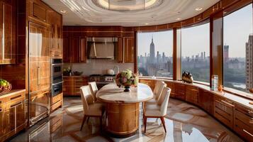 Art Deco Kitchen in New York Penthouse Offering Stunning Cityscape Views photo