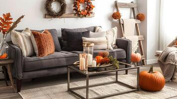 Cozy Living Room with Fall Decor Showcases Inviting Autumn Atmosphere photo