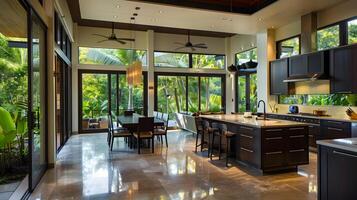 A Modern Kitchen with Tropical Rainforest View Lavish Contemporary Design Amidst Natural Luxury photo