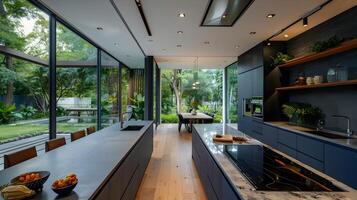 A Modern Kitchen in a Tropical Garden Embracing Nature with Sleek Design photo