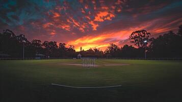 Tranquil Twilights Embrace Noctilucent Clouds Form the Outline of a Peaceful Cricket Ground photo