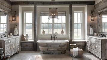 Upscale Farmhouse Bathroom A Haven of Luxury and Rustic Elegance photo