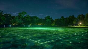 bioluminiscente campo hockey tono un maravilloso Noche ligero espectáculo en naturalezas estadio foto