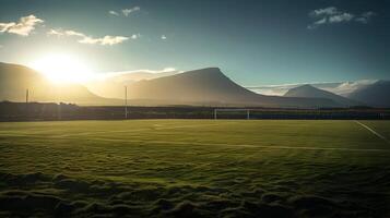 Midnight Suns Enchanting Glow on a Secluded Hurling Ground in the Irish Countryside photo