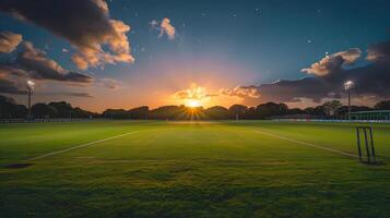 Serene Twilight Kiss on a Cricket Ground Natures Glowing Embrace photo