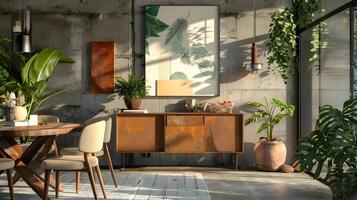 Upcycled Sideboard Anchors Eclectic Dining Room with Stimulating Ambiance photo