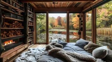 Tranquil Reading Retreat A Cozy Nook Overlooking a Peaceful Pond photo