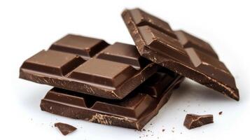 Assorted Dark Chocolate Pieces Close-Up isolated in white background photo