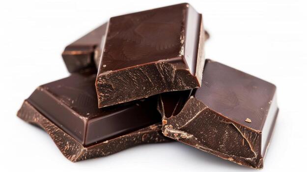 Assorted Dark Chocolate Pieces Close-Up isolated in white background photo