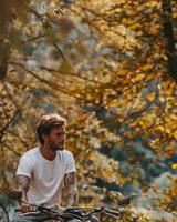 Young Adult man model in Blank white T Shirt for design mockup photo